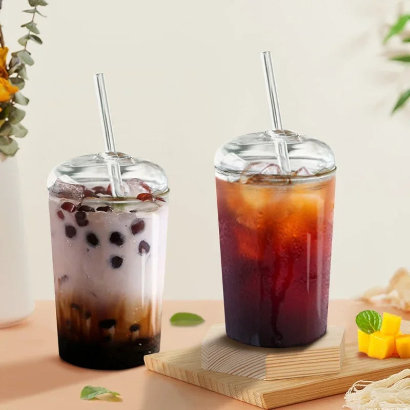 Verre à Bière en Forme de Canette 450ml avec Paille - Gobelet Transparent Café Glacé