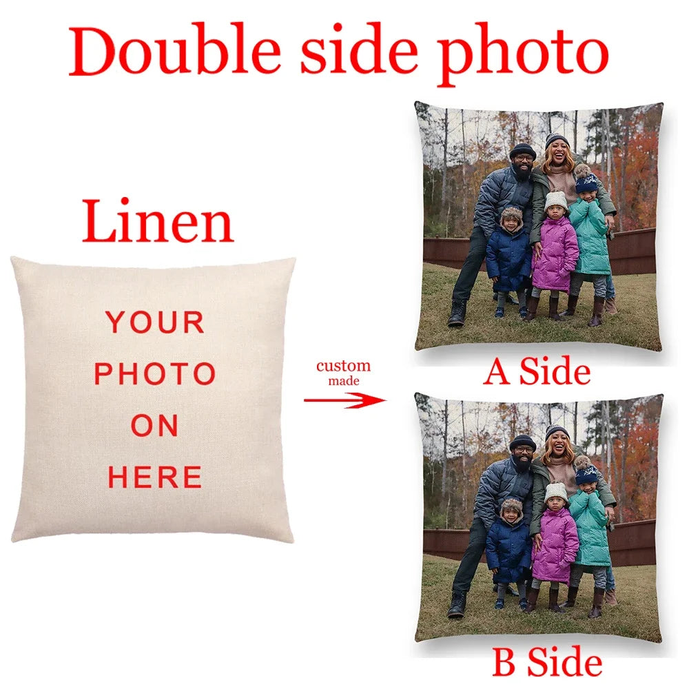 Housse de Coussin Personnalisable en Lin - Logo & Photo sur Mesure pour Salon