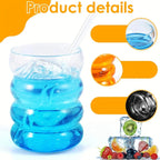 350ml Borosilicate Glass Coffee Cup with Straw - Vintage Ripple Design