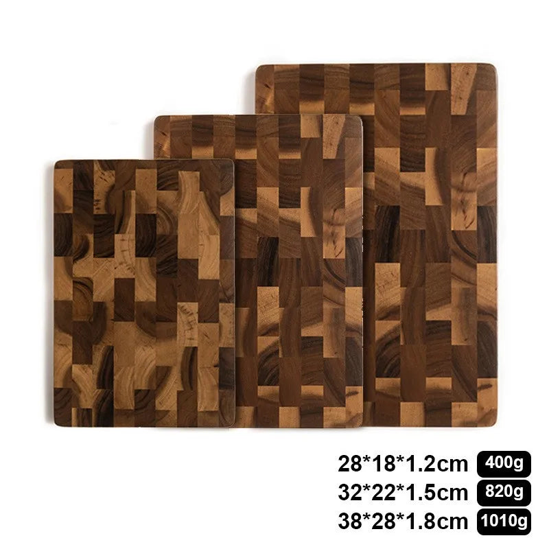 Planche à Découper en Bois d'Acacia Massif Motif Carreaux Foncés