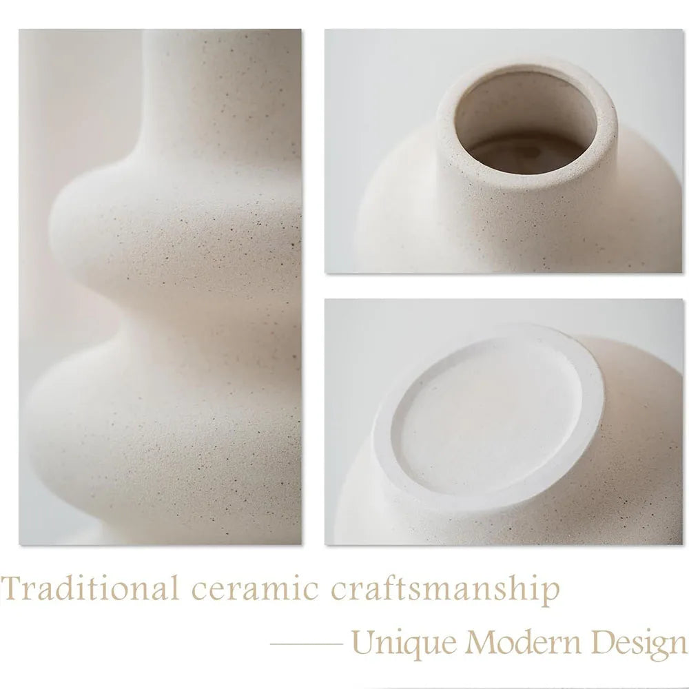 Lot de 3 Vases en Céramique Blancs – Design Nordique Moderne avec Finitions Dorées