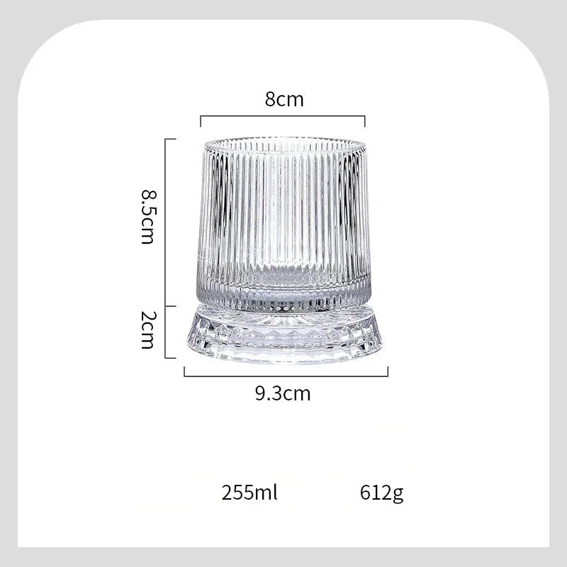 Verre à Whisky Transparent 255ml Rotatif - Résistant à la Chaleur Design Diamant