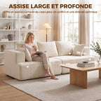 Canapé 3 places en chenille 248 cm, canapé salon moderne, large assise rembourrée, coussins à ressorts, beige