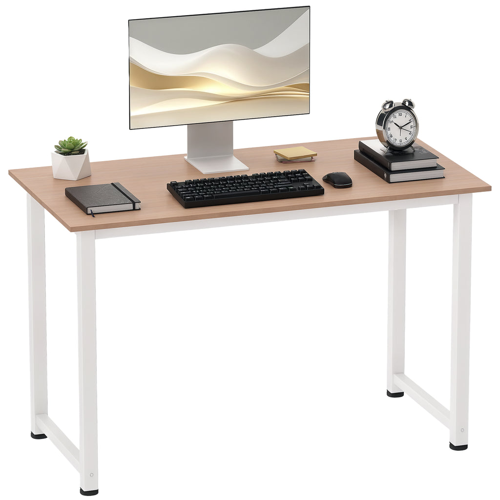 Bureau d'ordinateur  120L x 60l x 76H cm chêne et Blanc Multifonction Grand Plateau Cadre Robuste en métal