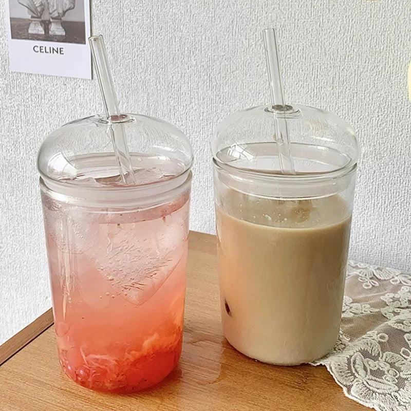 Verre à Bière en Forme de Canette 450ml avec Paille - Gobelet Transparent Café Glacé