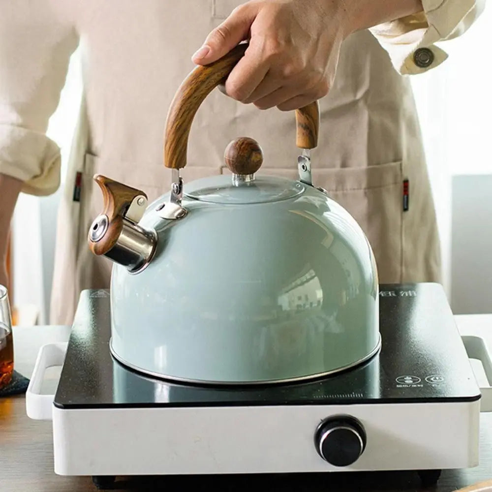 Bouilloire Sifflante 3L en Acier Inoxydable - Manche en Bois & Compatible Induction