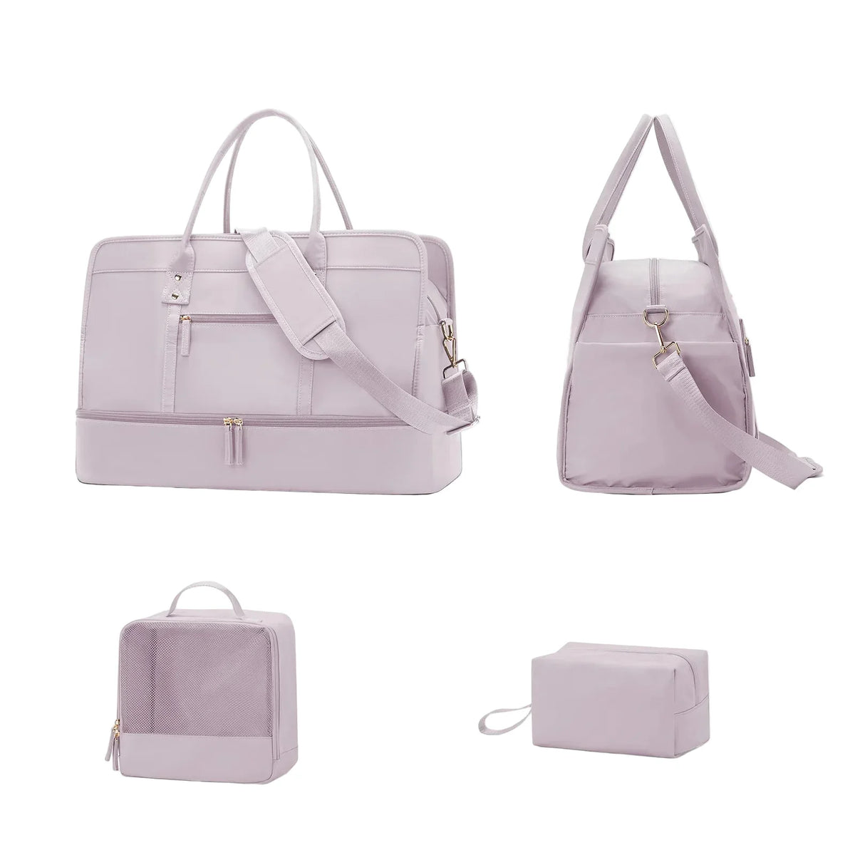 Set Sac de Voyage Femme Nylon – Sac Vêtements & Trousse de Toilette Inclus (Rose)