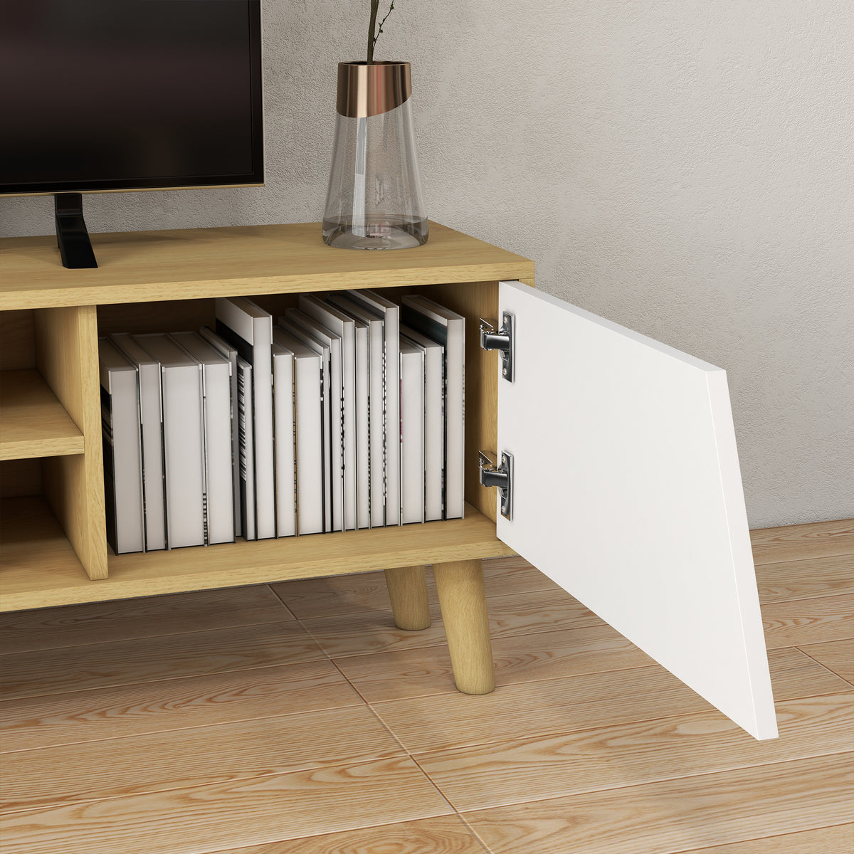 Meuble TV Scandinave 150 cm – 2 Portes, 2 Niches, Passe-Câbles – Pour TV jusqu'à 65"