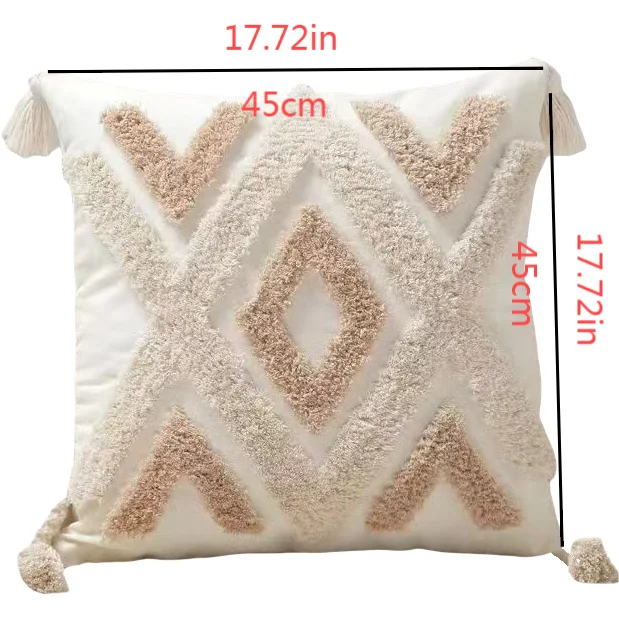 Housse de Coussin Bohème avec Pompons - Style Nordique Géométrique en Peluche