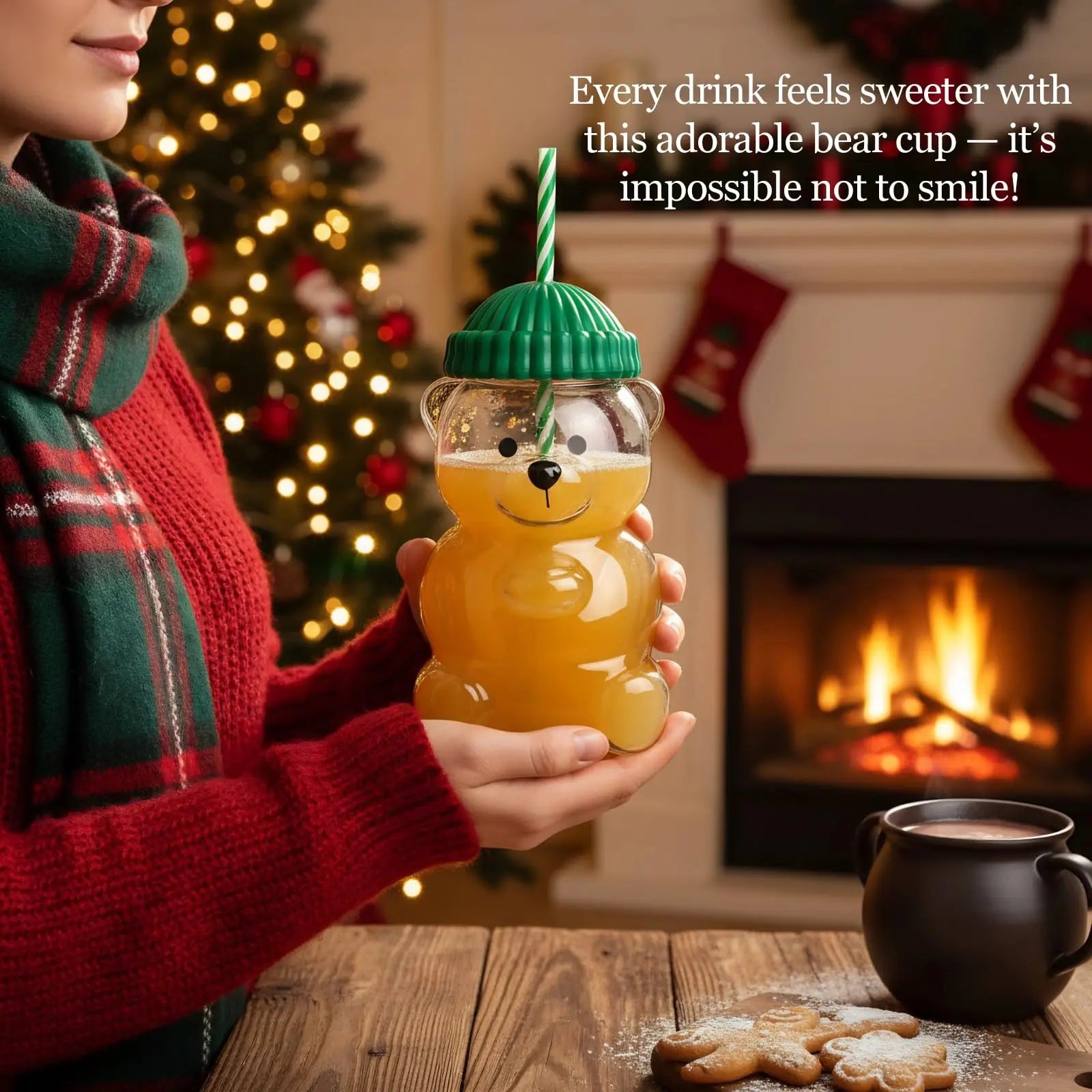 Tasse en Verre Ours 500ml avec Couvercle et Paille - Gobelet Kawaii Mignon