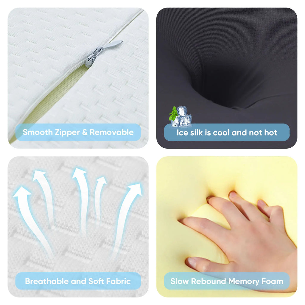 Oreiller Cervical Ergonomique Mémoire de Forme - Anti-Douleur Nuque avec Taie Soie Glacée