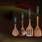 Ensemble d'Ustensiles de Cuisine en Bois Résistants à la Chaleur - 4 Pièces Antiadhésifs