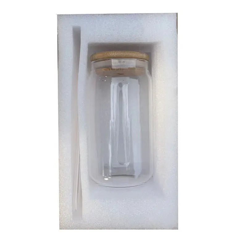 Tasse en Verre 550ml avec Couvercle Bois et Paille - Gobelet Transparent Polyvalent