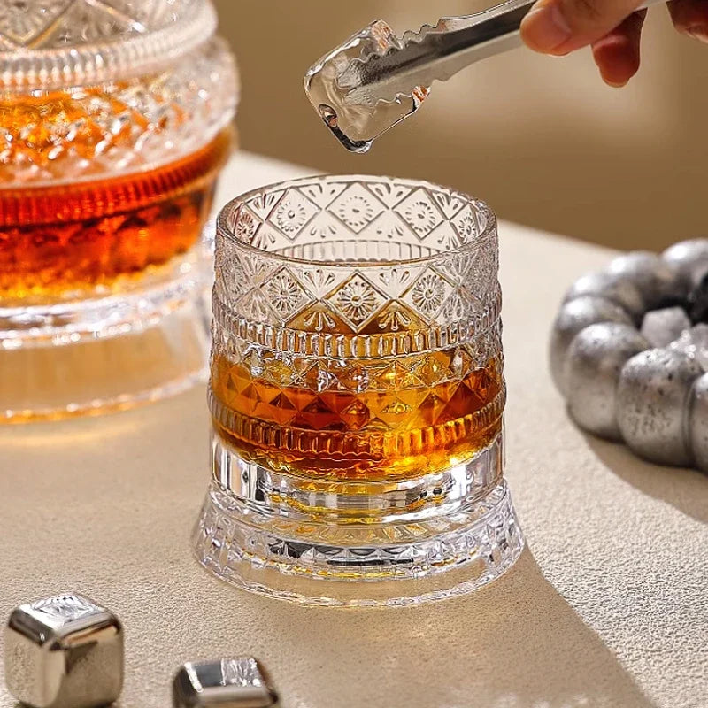 Verre à Whisky Transparent 255ml Rotatif - Résistant à la Chaleur Design Diamant