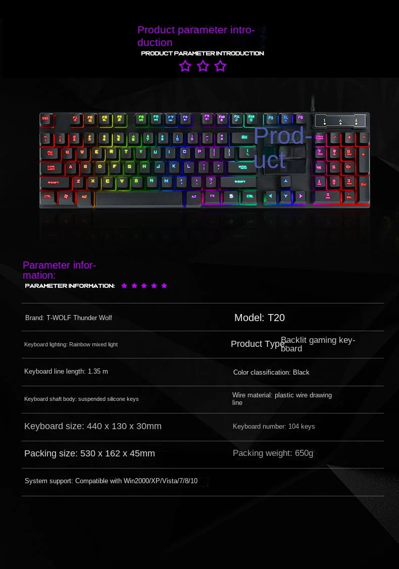 Clavier Gaming Mécanique Rétroéclairé RGB - Clavier Filaire PC Gamer avec Éclairage LED