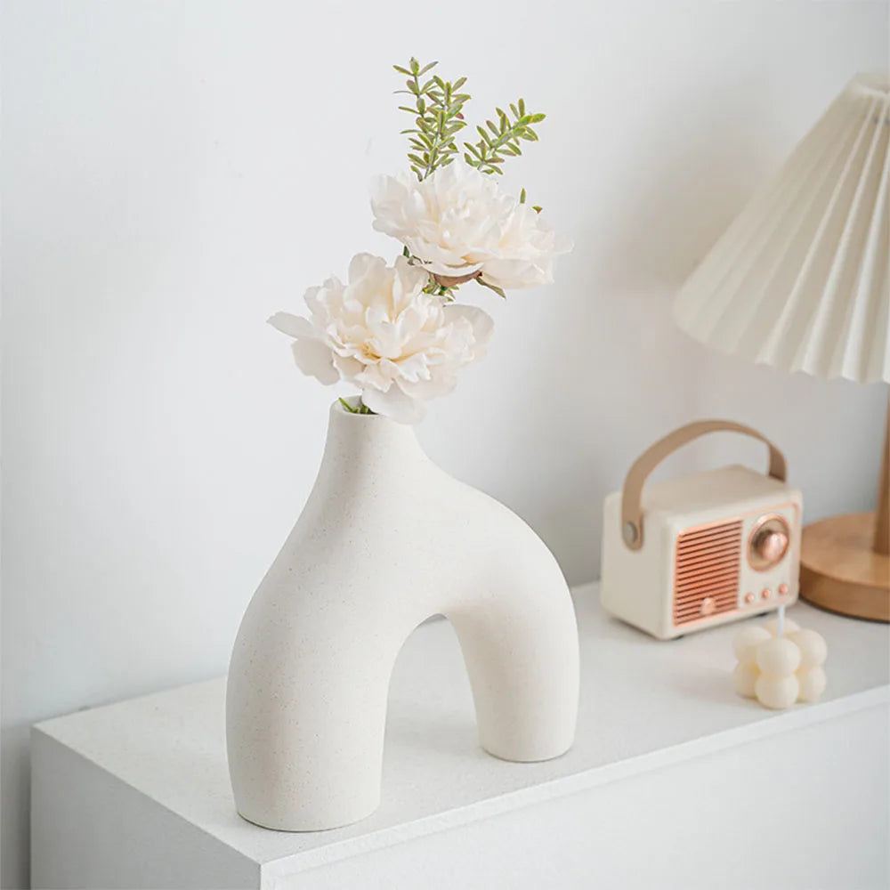 Lot de 3 Vases en Céramique Blancs – Design Nordique Moderne avec Finitions Dorées