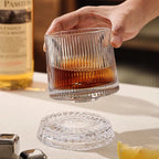 Verre à Whisky Transparent 255ml Rotatif - Résistant à la Chaleur Design Diamant