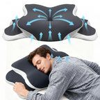 Oreiller Cervical Ergonomique Mémoire de Forme - Anti-Douleur Nuque avec Taie Soie Glacée