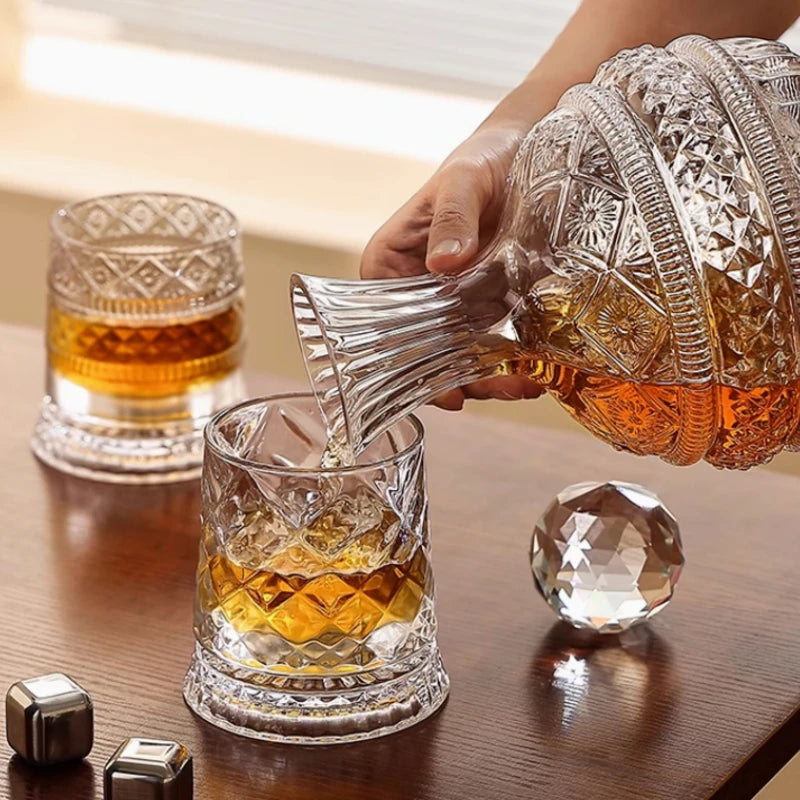 Verre à Whisky Transparent 255ml Rotatif - Résistant à la Chaleur Design Diamant