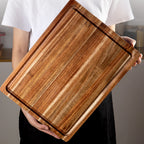 Planche à Découper en Bois d'Acacia Massif avec Rainure à Jus - Double Face Premium
