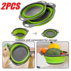 Panier Égouttoir Pliable Silicone 2 Pièces - Passoire Cuisine Gain de Place