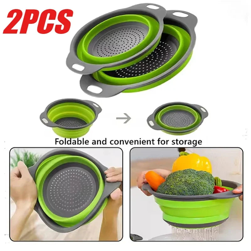 Panier Égouttoir Pliable Silicone 2 Pièces - Passoire Cuisine Gain de Place