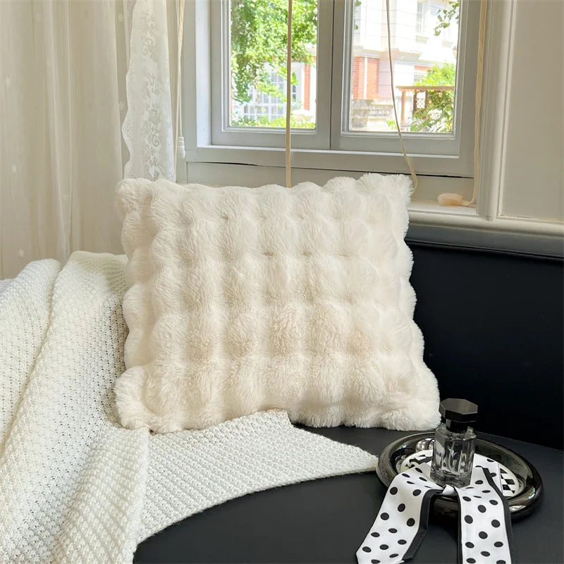 Housse de Coussin en Peluche 50x50cm - Couleur Unie Double Face