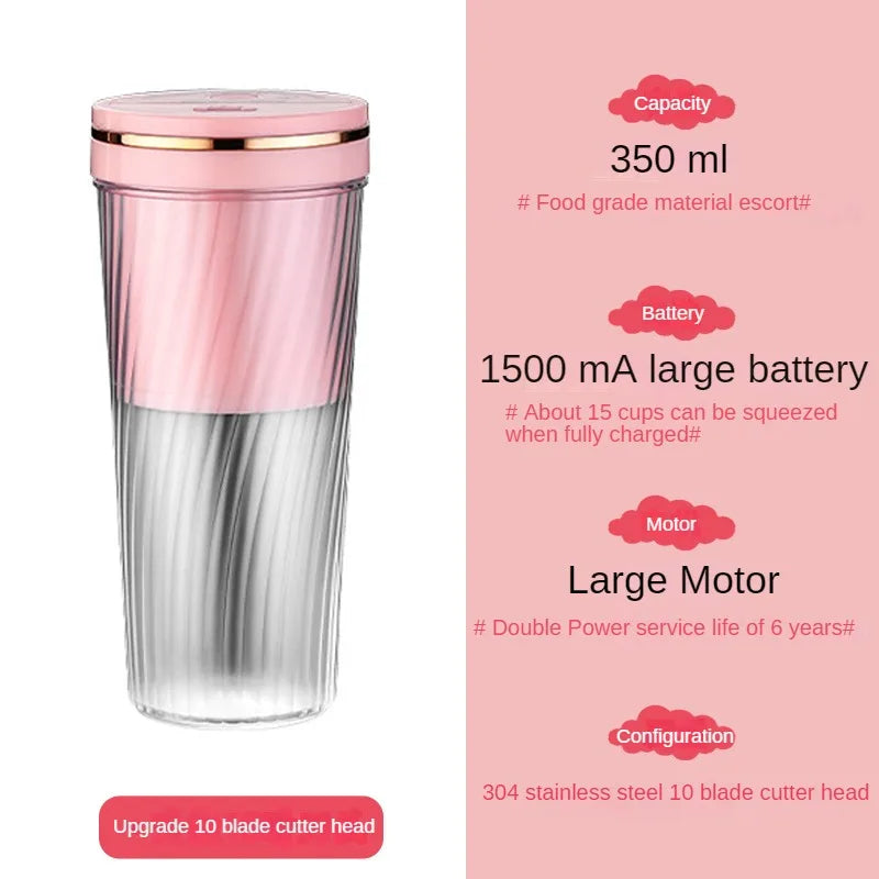 Mini Blender Portable 10 Lames Rechargeable USB - Smoothies et Milkshakes