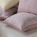 Housse de Coussin Tissée Rose 45x45cm - Pompons Décoratifs pour Salon & Canapé