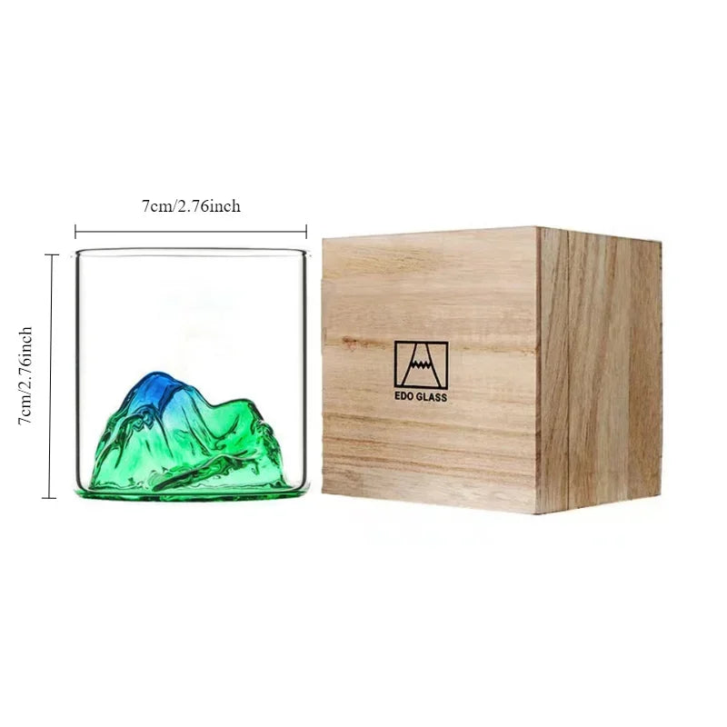 Verre à whisky japonais avec relief montagne 3D - Coffret cadeau premium