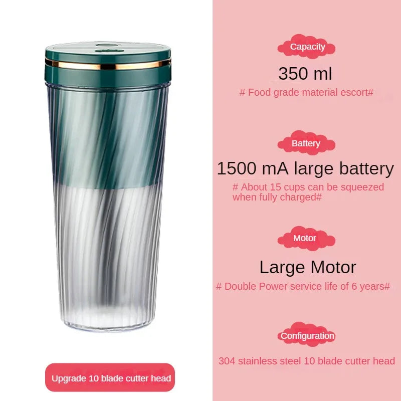 Mini Blender Portable 10 Lames Rechargeable USB - Smoothies et Milkshakes