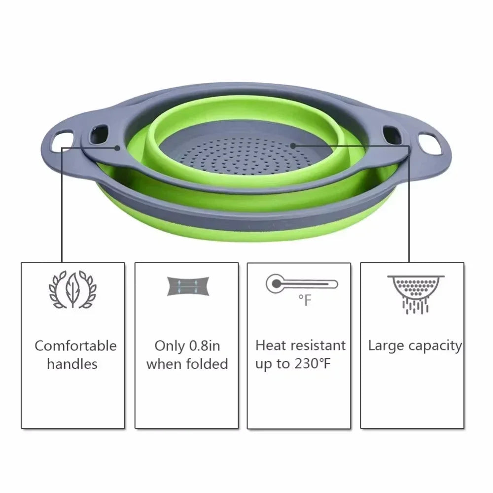 Panier Égouttoir Pliable Silicone 2 Pièces - Passoire Cuisine Gain de Place