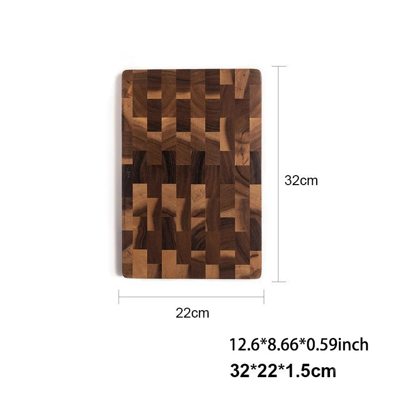 Planche à Découper en Bois d'Acacia Massif Motif Carreaux Foncés