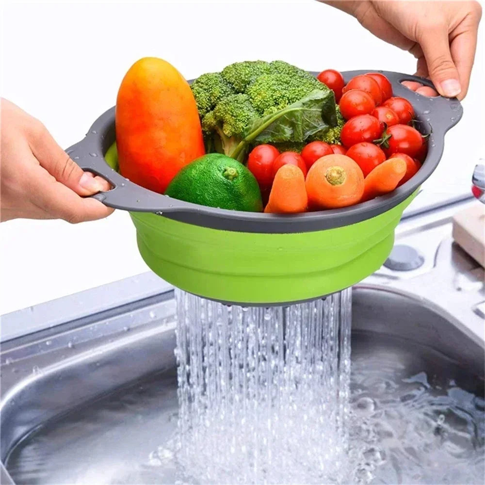 Panier Égouttoir Pliable Silicone 2 Pièces - Passoire Cuisine Gain de Place
