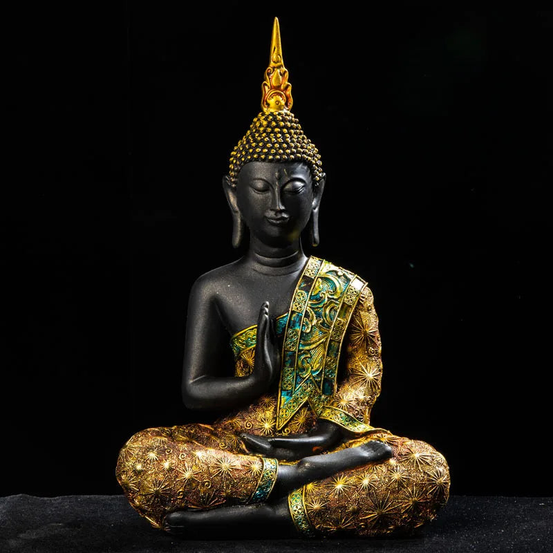 Statue Bouddha Thaïlandaise en Résine Verte – Sculpture Fengshui & Méditation, 4 Tailles