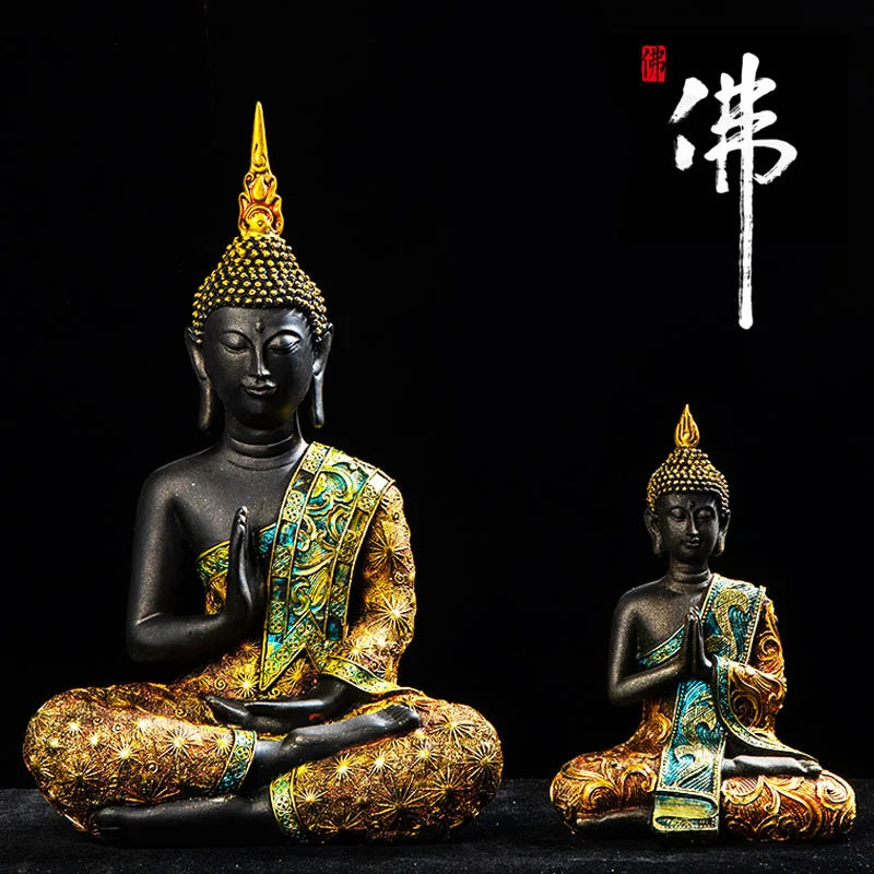 Statue Bouddha Thaïlandaise en Résine Verte – Sculpture Fengshui & Méditation, 4 Tailles