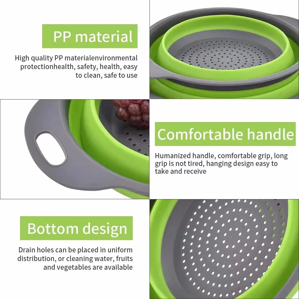 Panier Égouttoir Pliable Silicone 2 Pièces - Passoire Cuisine Gain de Place