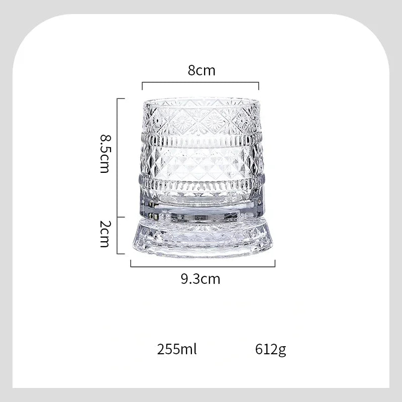 Verre à Whisky Transparent 255ml Rotatif - Résistant à la Chaleur Design Diamant