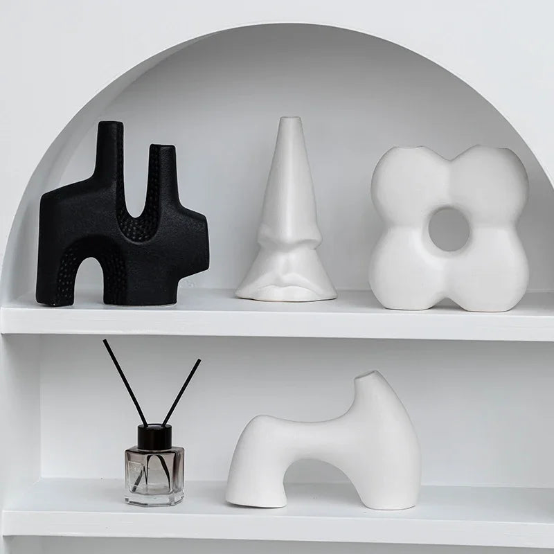 Vase à fleurs en céramique d'art noir et blanc, décoration nordique, minimalisme, fleurs séchées, accessoires de Gand, ornement B & B, maison