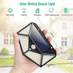 Lampe Solaire LED 100 LED – Détecteur de Mouvement PIR, Éclairage Extérieur IP65, 3 Modes