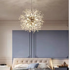 Lustre Cristal Pissenlit LED – Pendentif Boule de Feu Étoilée | Chrome & Or | 110V/220V