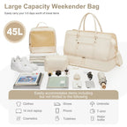 Set Sac de Voyage Femme Nylon – Sac Vêtements & Trousse de Toilette Inclus (Beige)