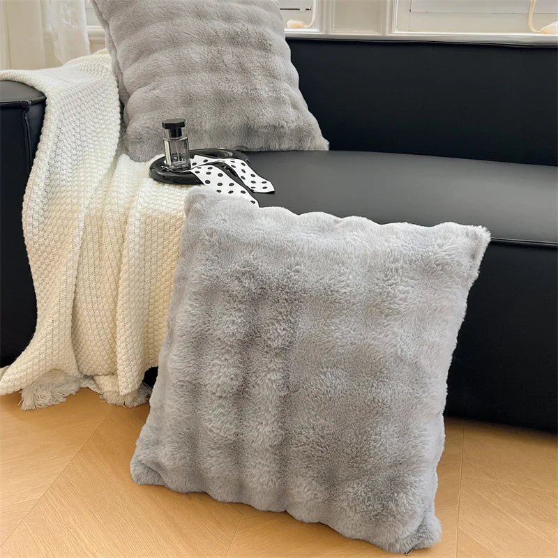 Housse de Coussin en Peluche 50x50cm - Couleur Unie Double Face