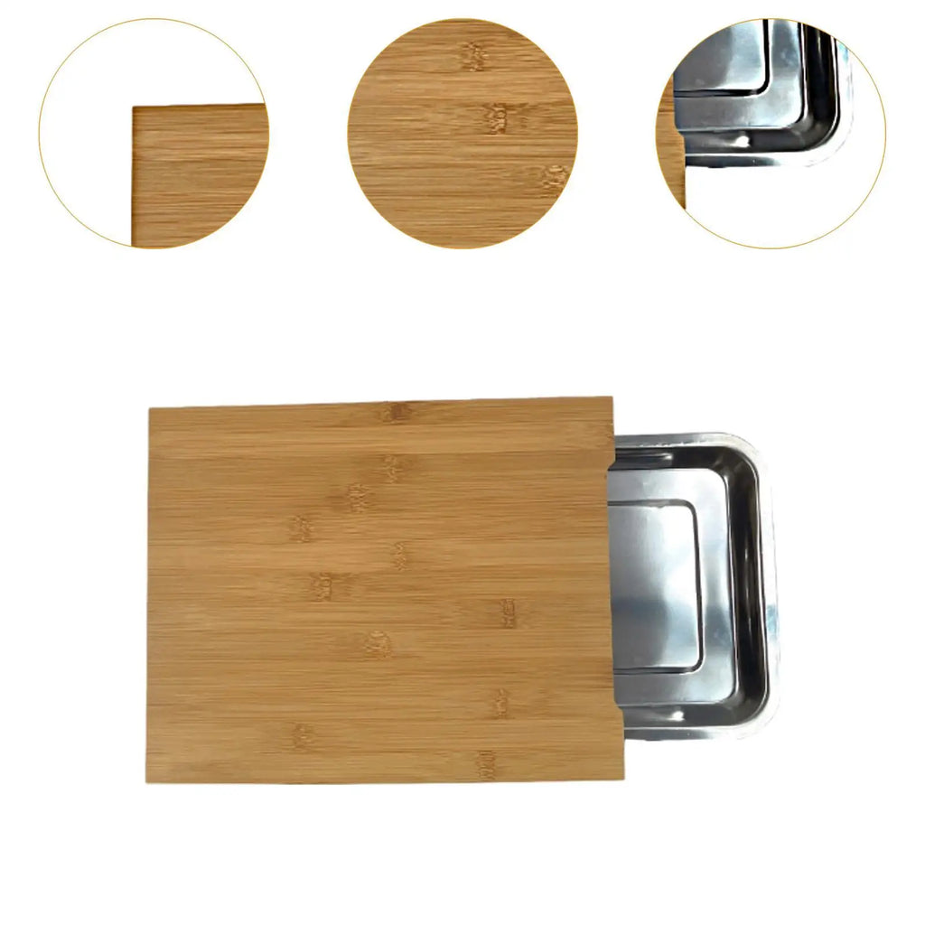 Planche à Découper en Bambou avec Tiroirs de Rangement Multifonction