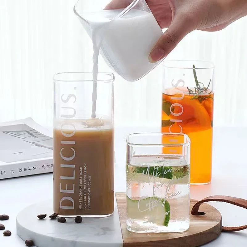 Verre Carré en Borosilicate - Tasse Transparente Thé Café Lait 250/350/450ml