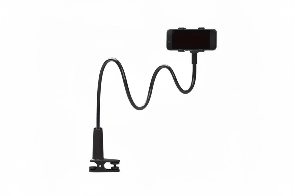 Support Téléphone Bras Long Col de Cygne — Clip Universel 360°, Mains Libres, Compatible Tous Smartphones