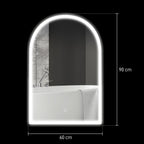 Miroir de salle de bain LED 90 x 60cm, mural, 3 couleurs, arqué cadre en aluminium, désembuage et interrupteur tactile