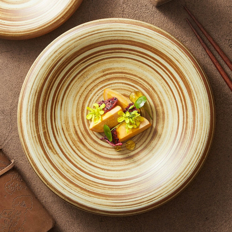 Assiette Grès Spirale Artisanale – Plat Creux Rond pour Pâtes & Salades