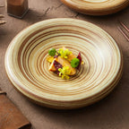 Assiette Grès Spirale Artisanale – Plat Creux Rond pour Pâtes & Salades