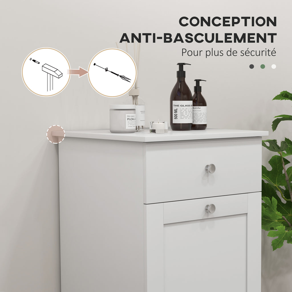 Meuble de salle de bain avec panier à linge, meuble de rangement avec tiroir - 40L x 38l x 90,5H cm - blanc